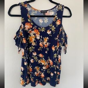 Dark Navy Blue Floral Blouse/ Size Large